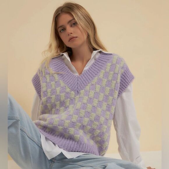 English Factory Checker Knit Vest NWT - Picture 2 of 8